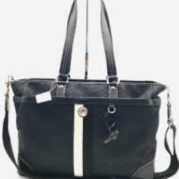 COACH F13813 VOYGER  BLACK CANVAS & LEATHER TOTE BAG - Picture 1 of 13
